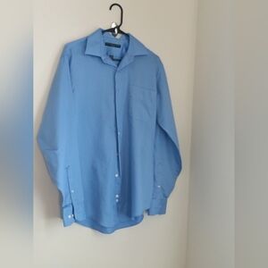 Geoffrey Beene Shirt Men 15.5 Blue Fitted Preppy Business Anniversary Wedding